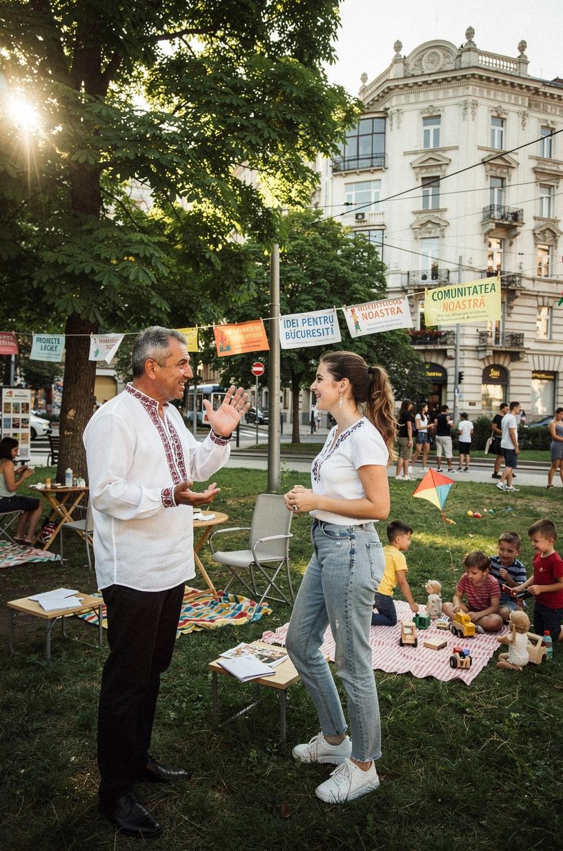 Imagine oameni din diverse regiuni ale României discutând într-un cadru comunitar, evidențiind perspective locale și cunoștințe practice pentru dezvoltarea durabilă a comunităților.